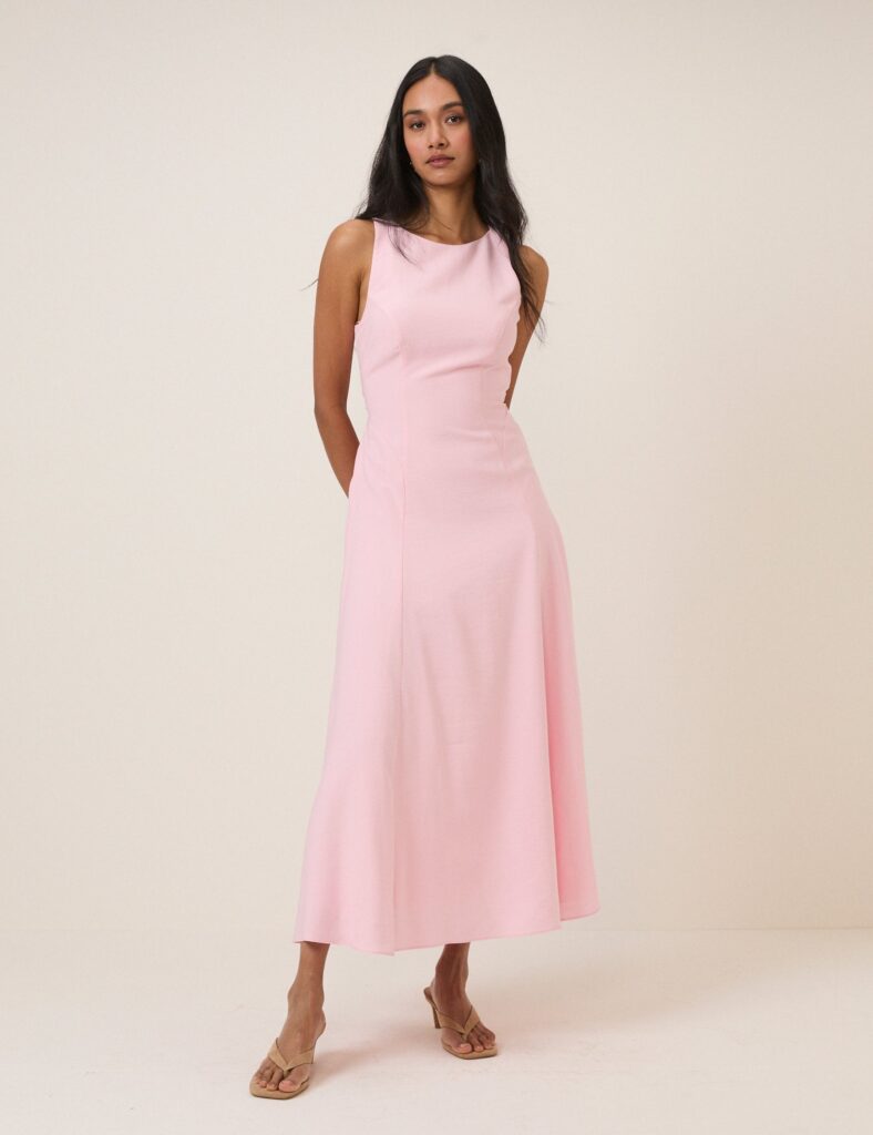 Pink Sleeveless A-Line Midaxi Dress
