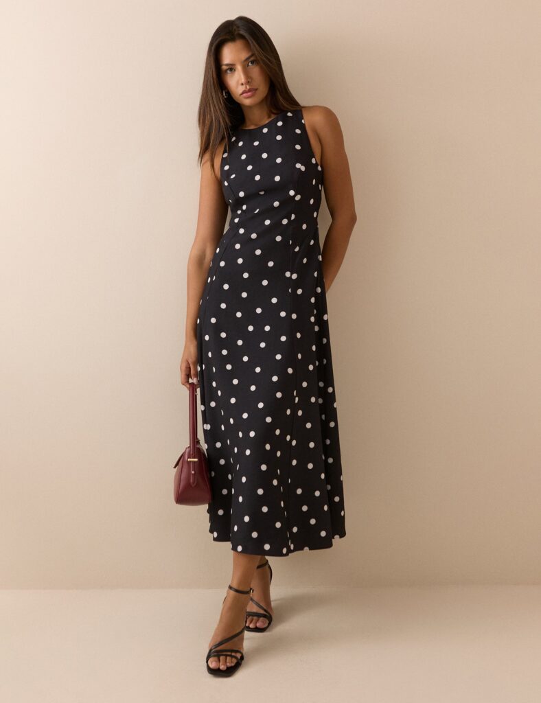Black Polka Dot Sleeveless Midaxi Dress