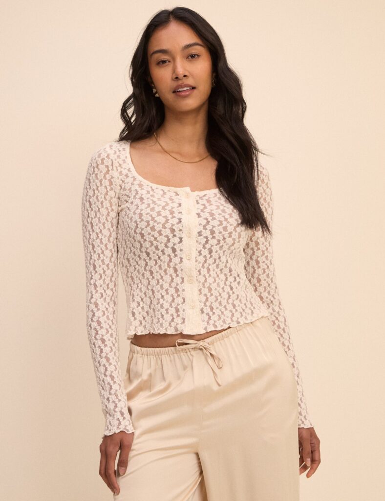Cream Square Neck Modern Cardigan