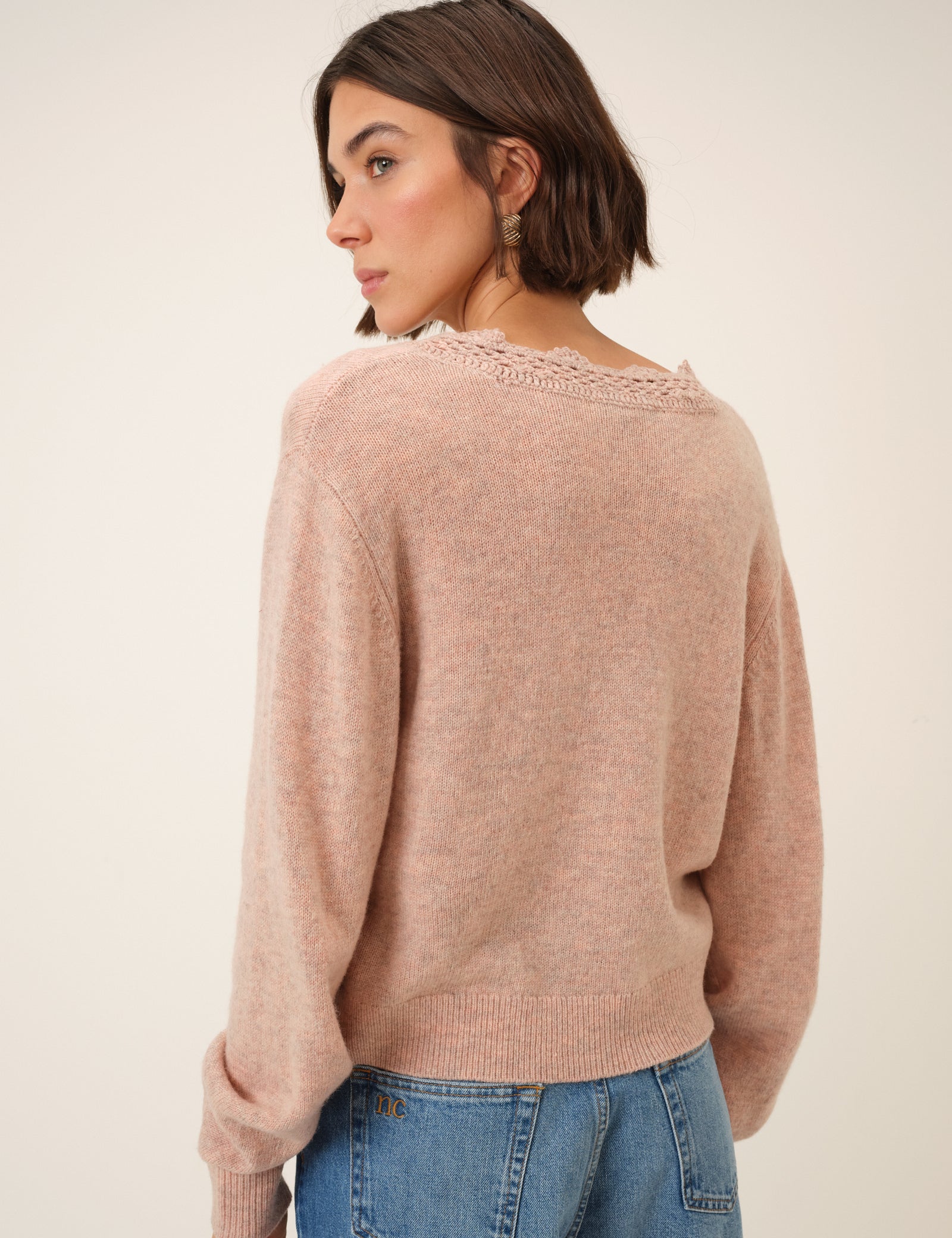 Pink Knit Neck Relaxed Cardigan - Image 5