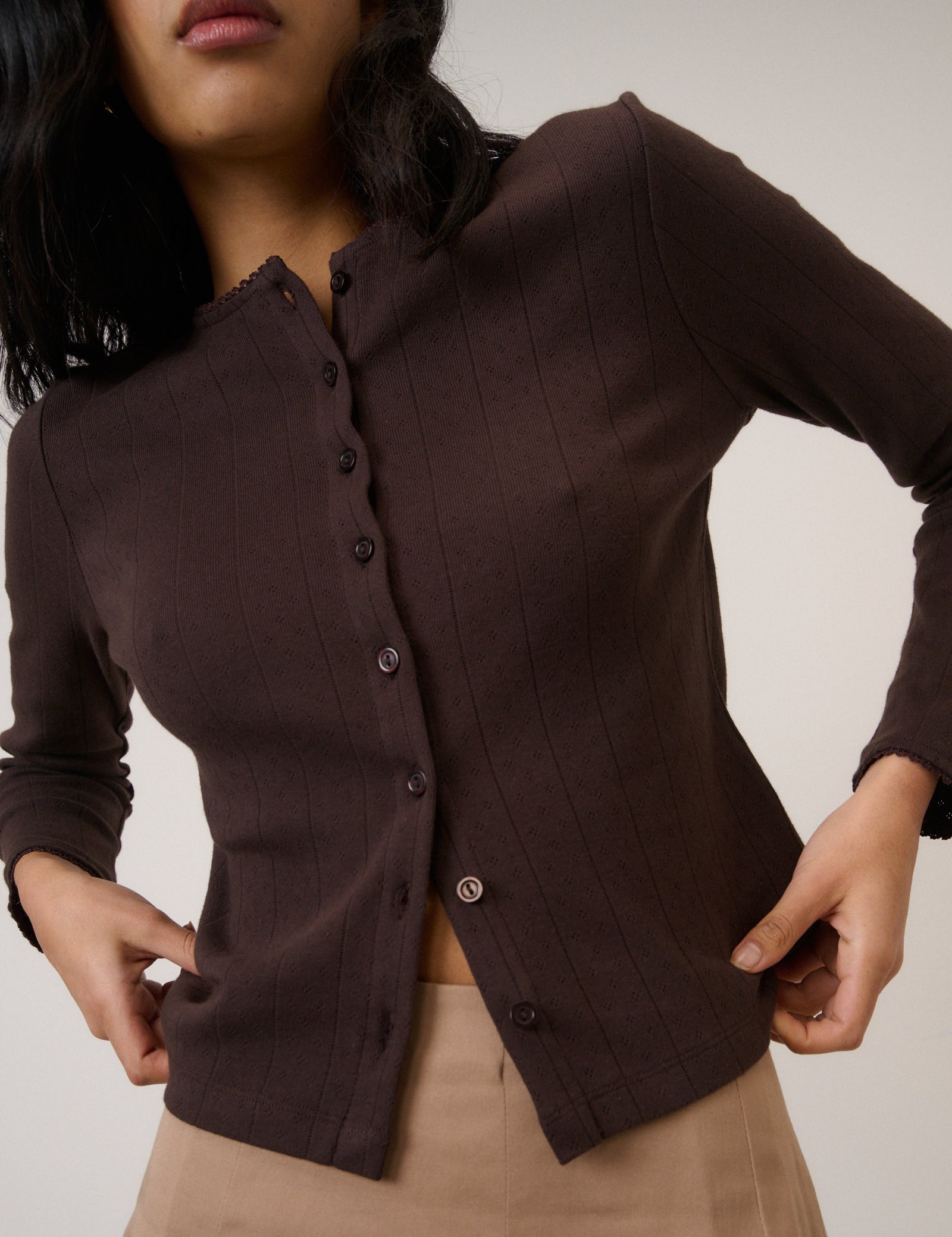 Brown Knit Structured Soft Cardigan - Image 4