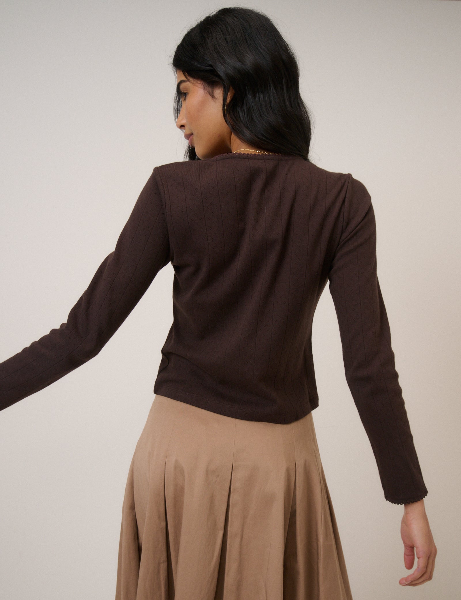 Brown Knit Structured Soft Cardigan - Image 5