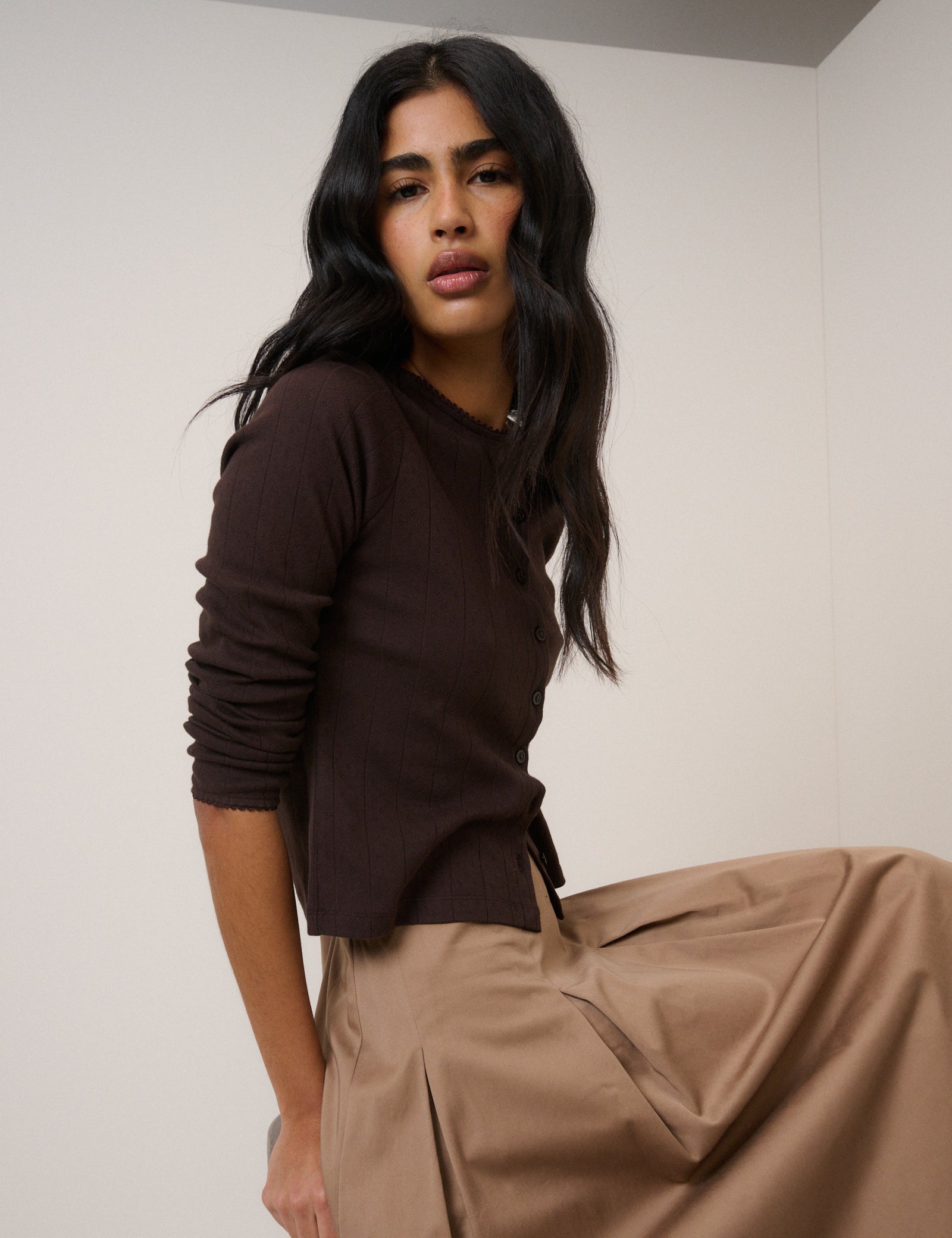 Brown Knit Structured Soft Cardigan - Image 3