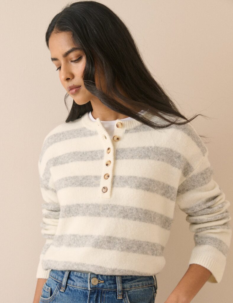Cream Striped Relaxed Modern Sweater