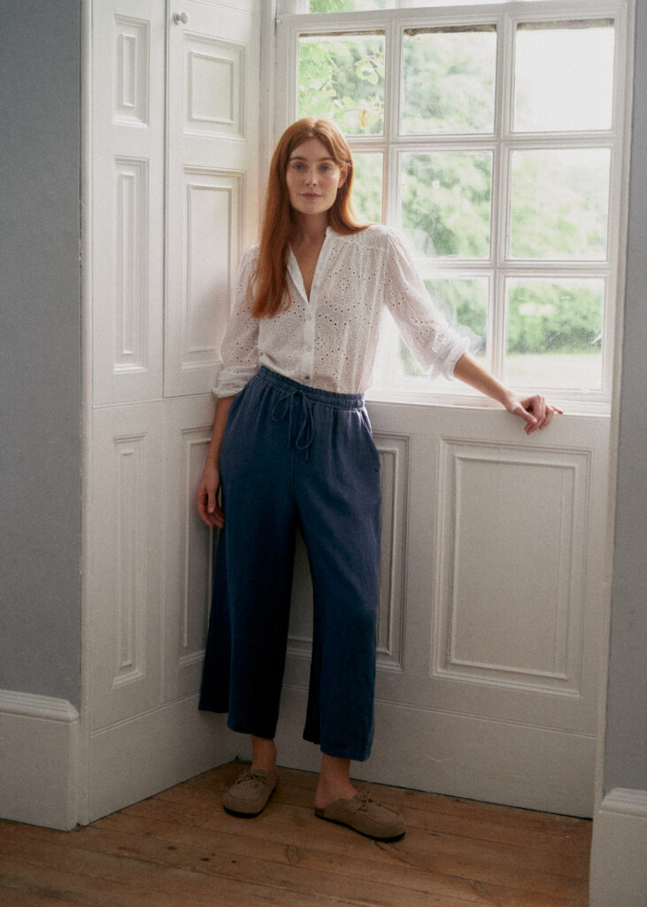 Navy Wide Leg Linen Trousers