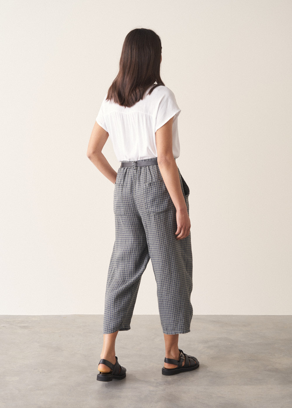 Refined Navy Checked Linen Trousers - Image 2