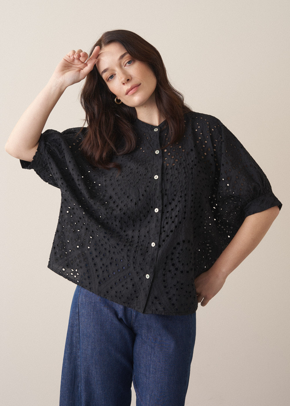 Refined Versatile Black Broderie Top - Image 2