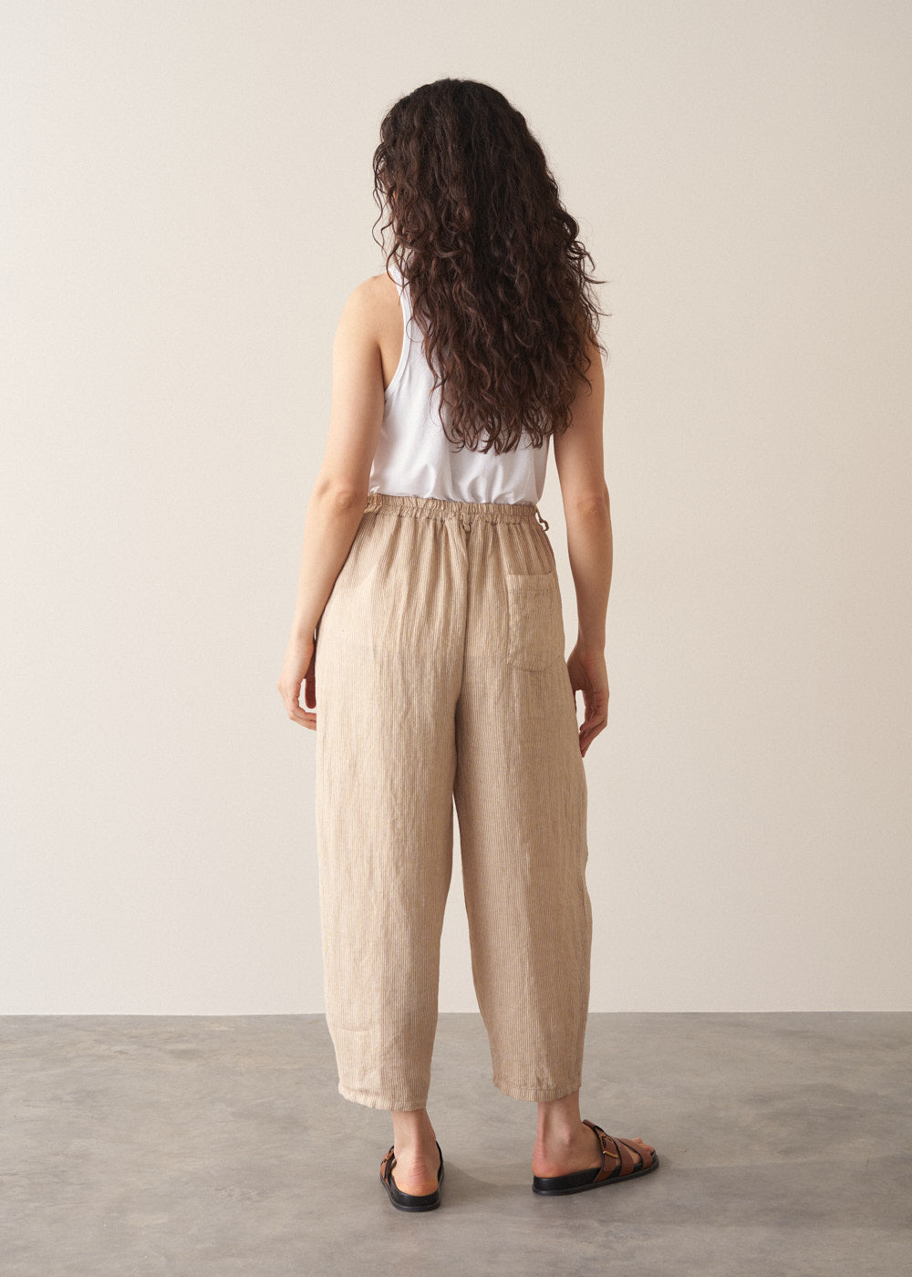 Maize Striped Barrel Leg Linen Trousers - Image 5