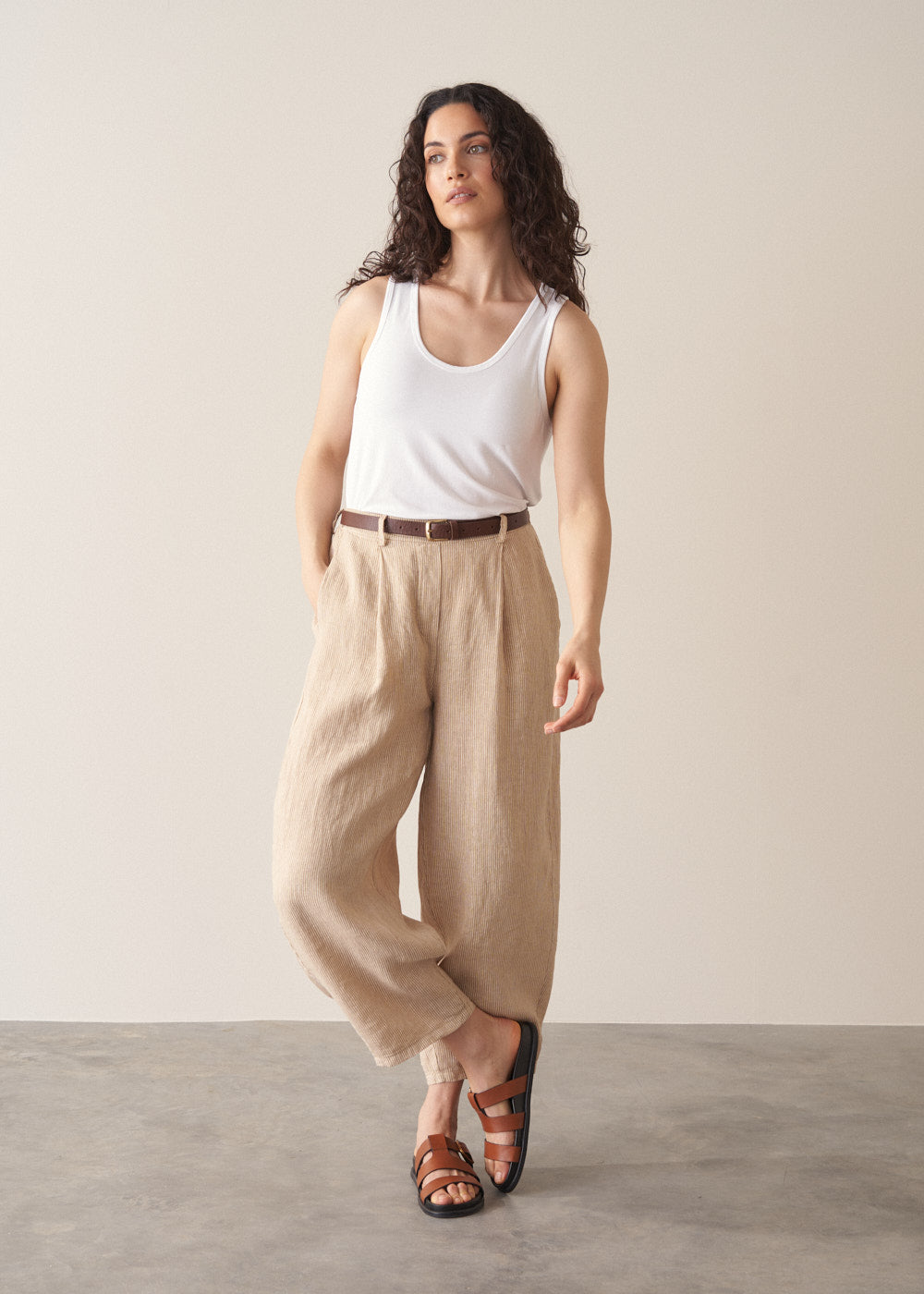 Maize Striped Barrel Leg Linen Trousers - Image 4