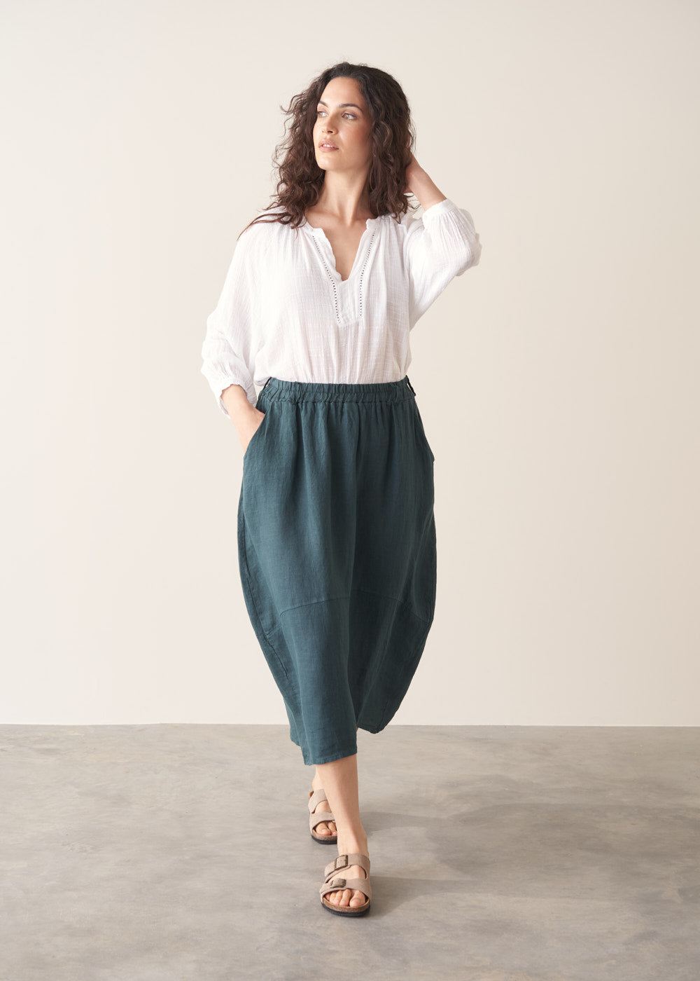 Modern Dark Green Linen Skirt - Image 6