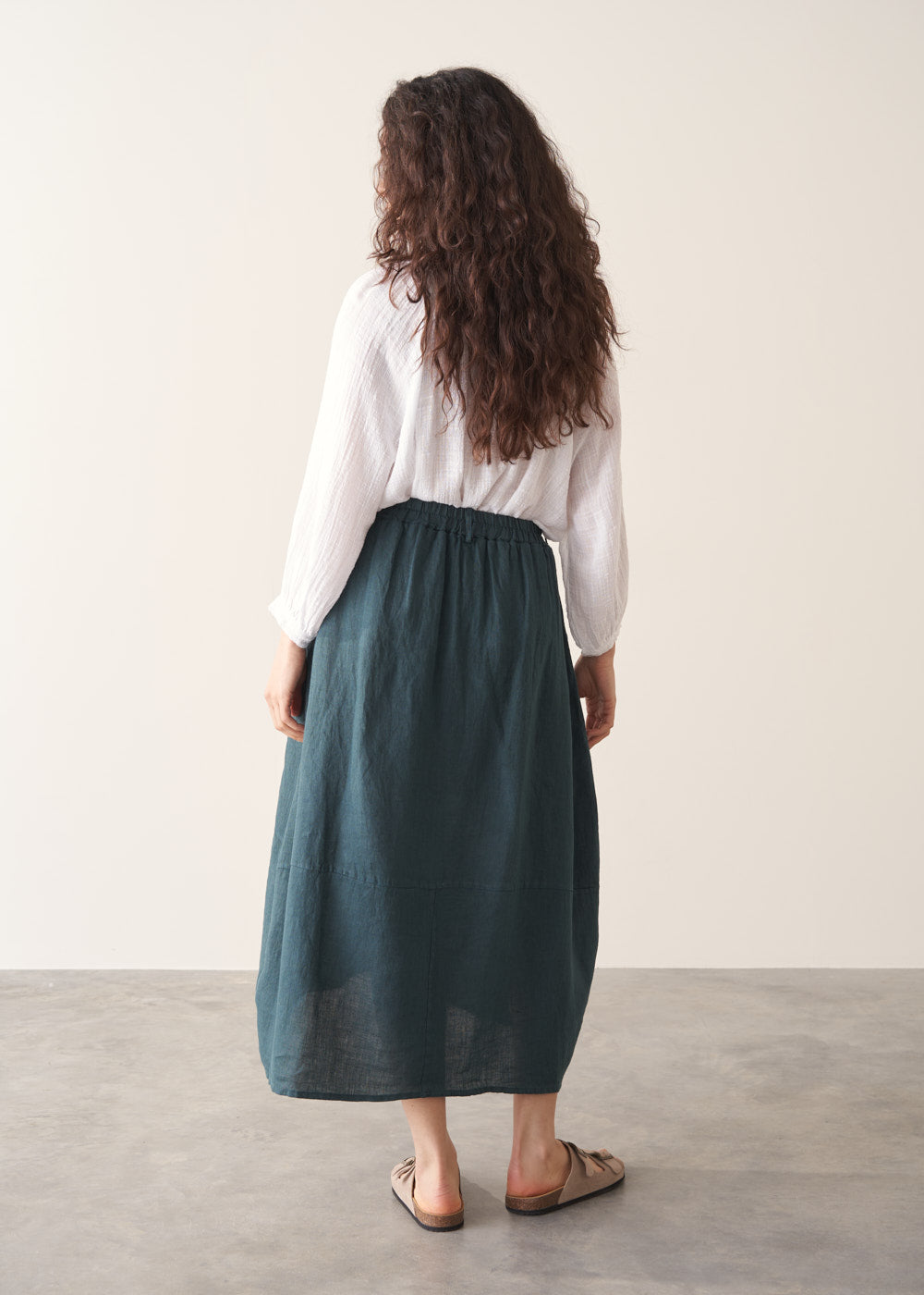Modern Dark Green Linen Skirt - Image 3