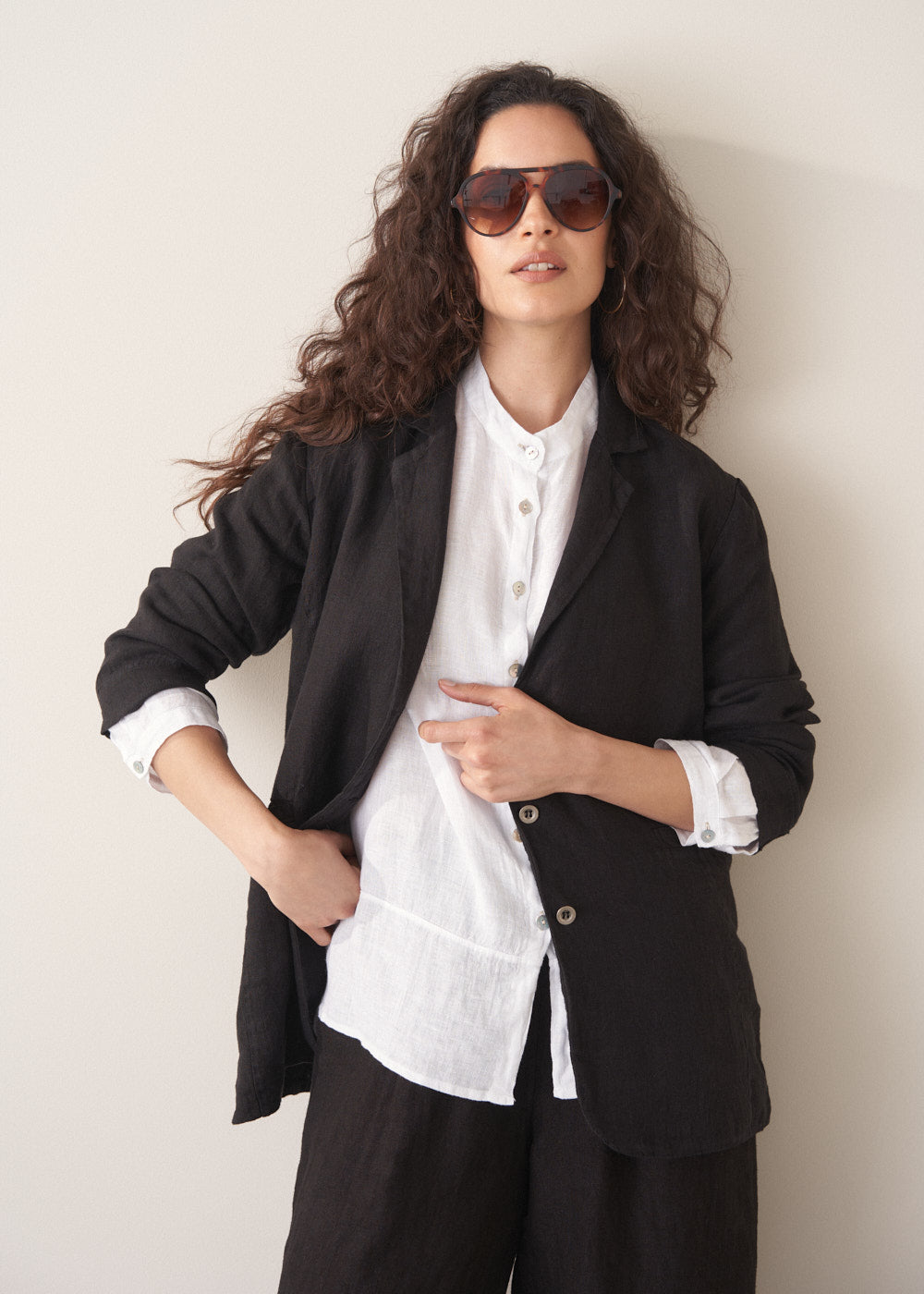 Modern Black Longline Linen Jacket - Image 6