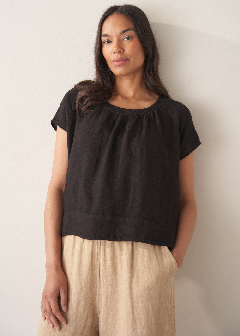 Black Cap Sleeve Linen Top - Image 5