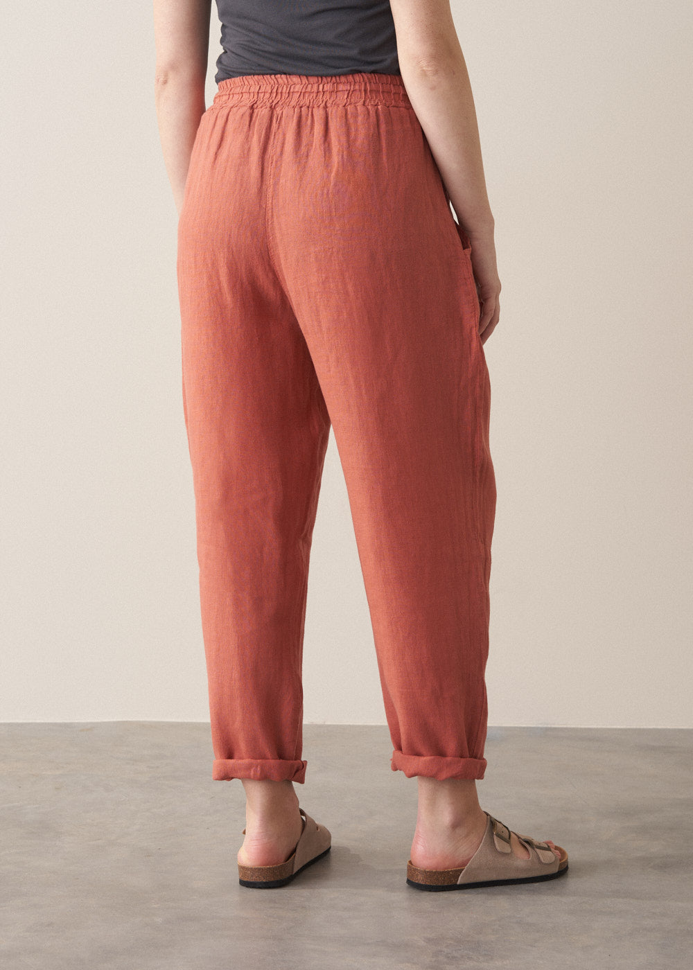 Modern Relaxed Terracotta Linen Trousers - Image 4