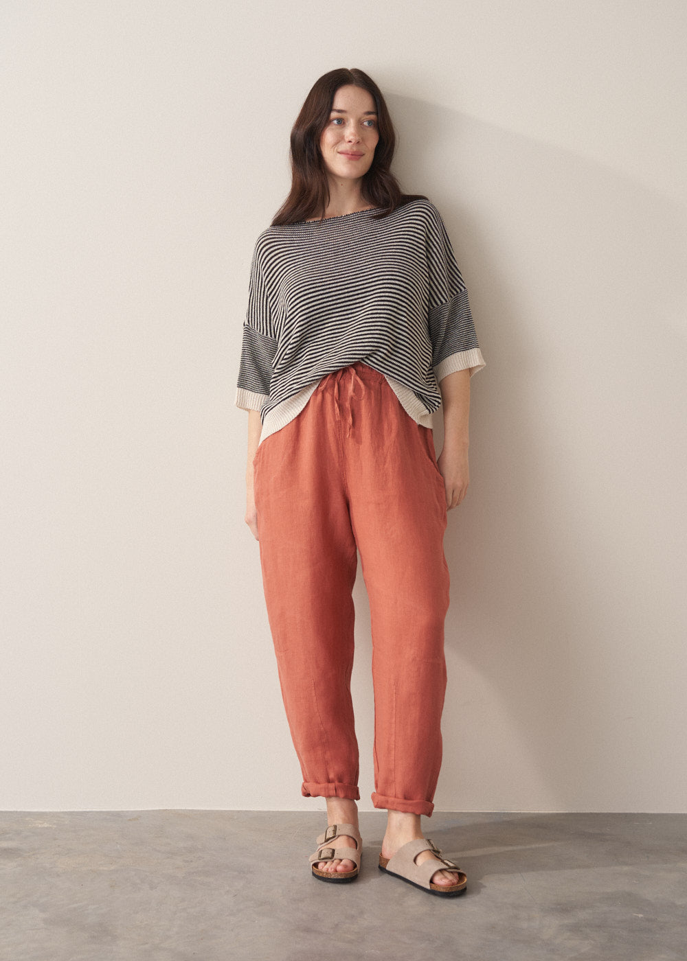 Modern Relaxed Terracotta Linen Trousers - Image 5