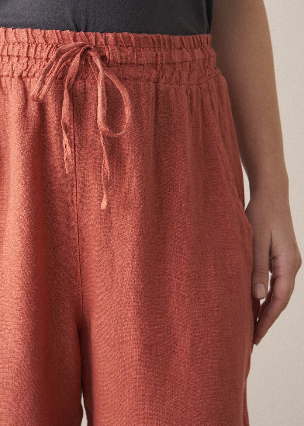 Modern Relaxed Terracotta Linen Trousers - Image 2