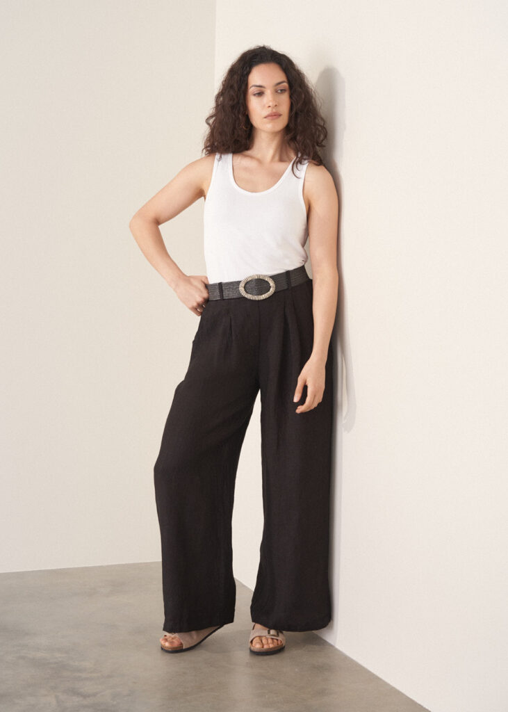 Black Wide Leg Linen Trousers